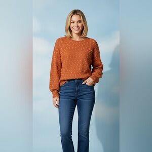Altar'd State Burnt Orange With White Dots Cropped Sweater - Size M